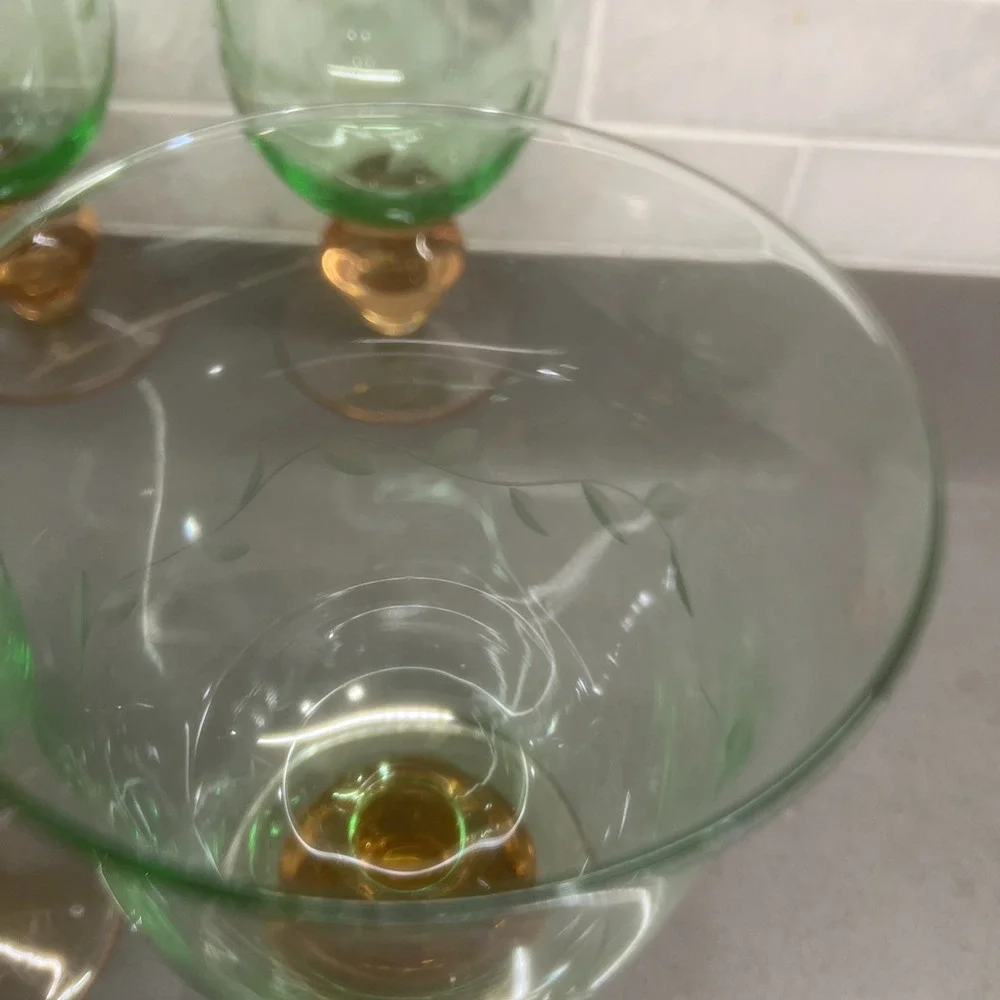 4 Vintage Pfaltzgraff Napoli Watermelon Pnk Stem Iced Tea Goblets Glasses Etched